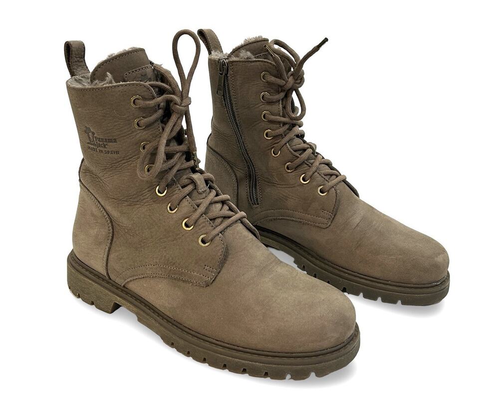Panama Jack Womens Combat Boots Size 9.5 EU 40 Taupe Brown Suede Shearling Lined